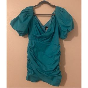 DO+BE puff sleeve teal dress
